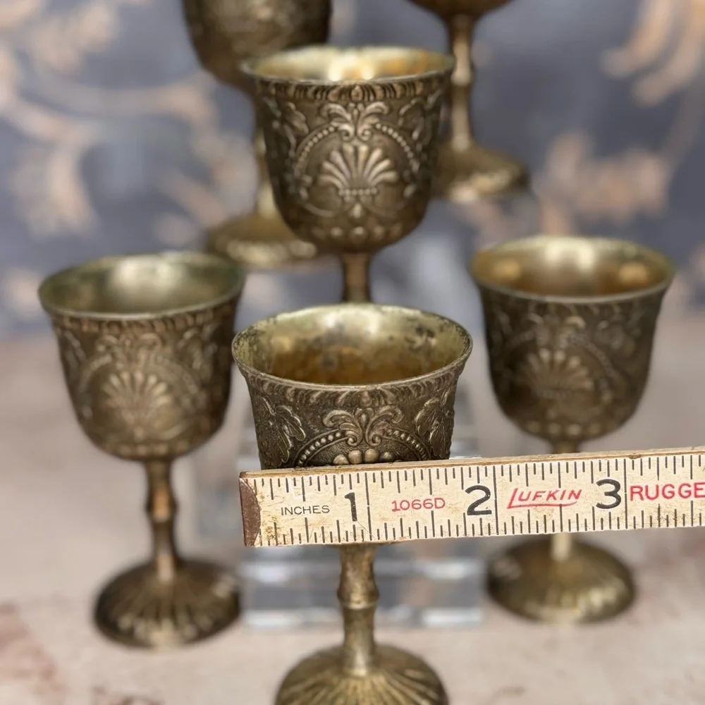 Set of 6 Vintage Silver Plated Goblets Ornate Floral Japan